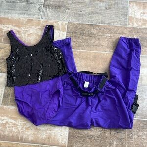 Womens SA Purple & Black Dance Outfit Leotard & Cargo Pants Small